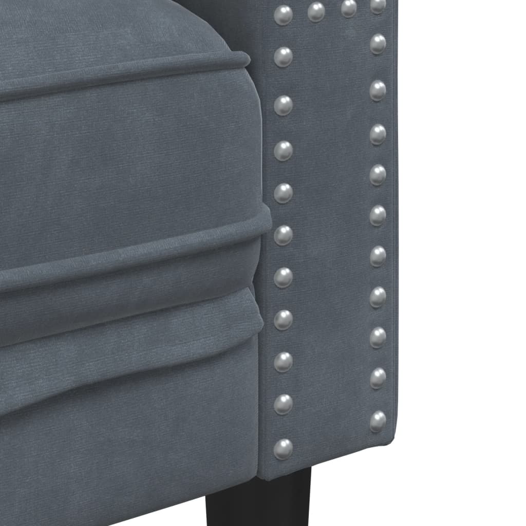 2-piece Chesterfield sofa set with bolsters in dark grey velvet