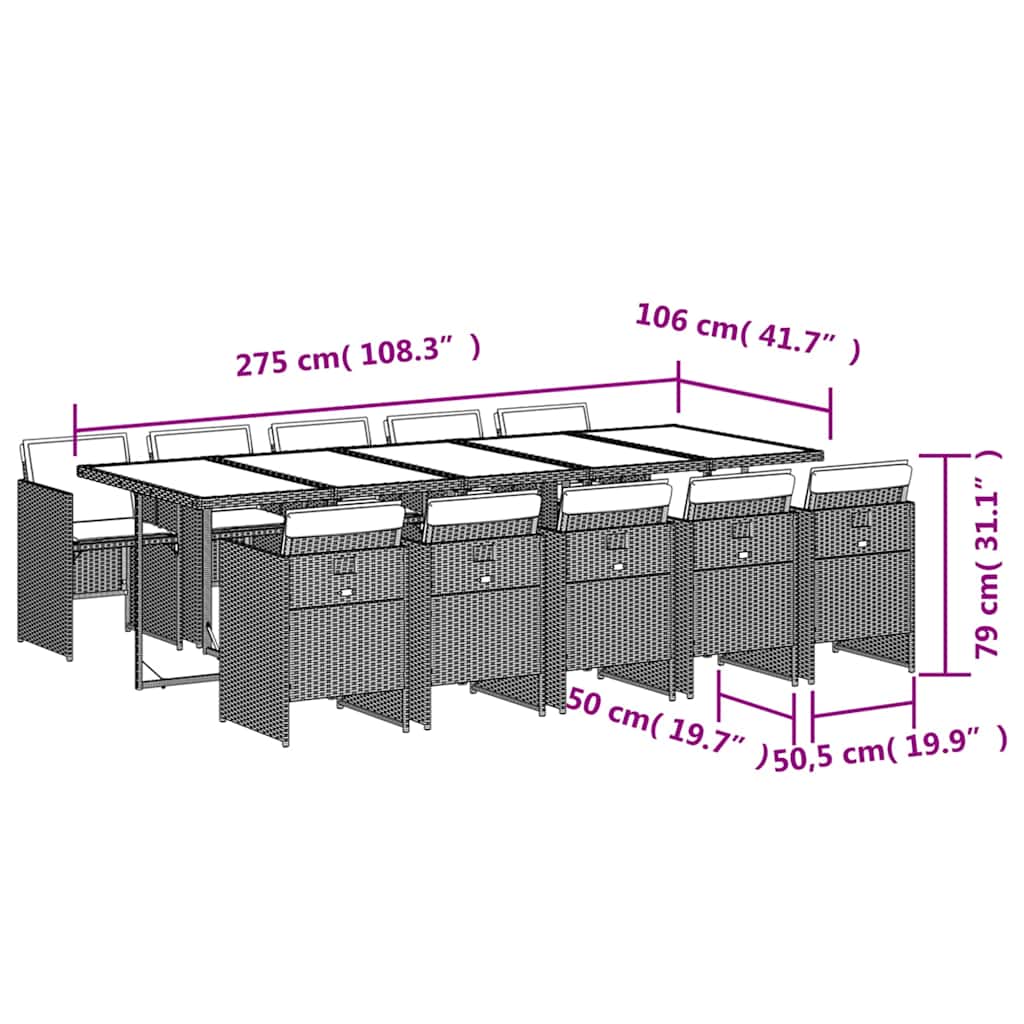 11-tlg. Garten-Essgruppe mit Kissen Braun Poly Rattan