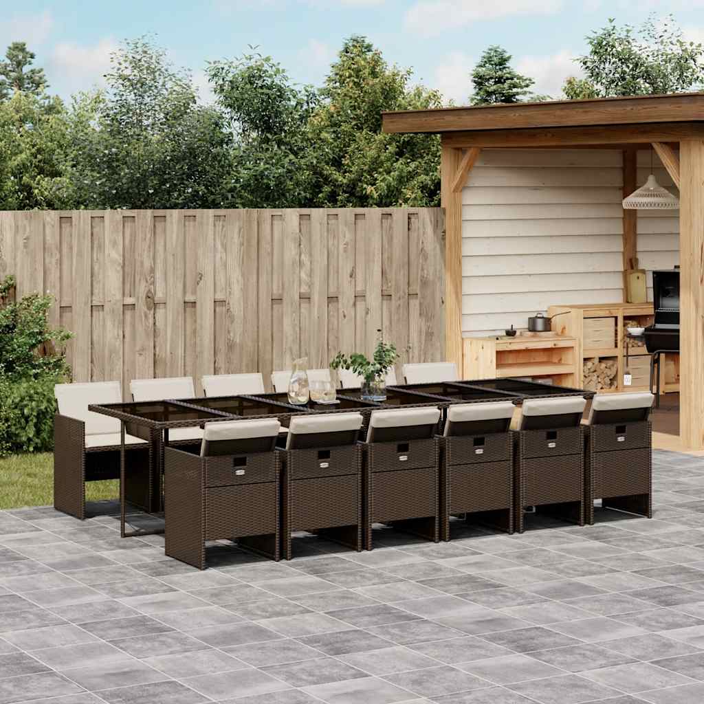 13-tlg. Garten-Essgruppe mit Kissen Braun Poly Rattan