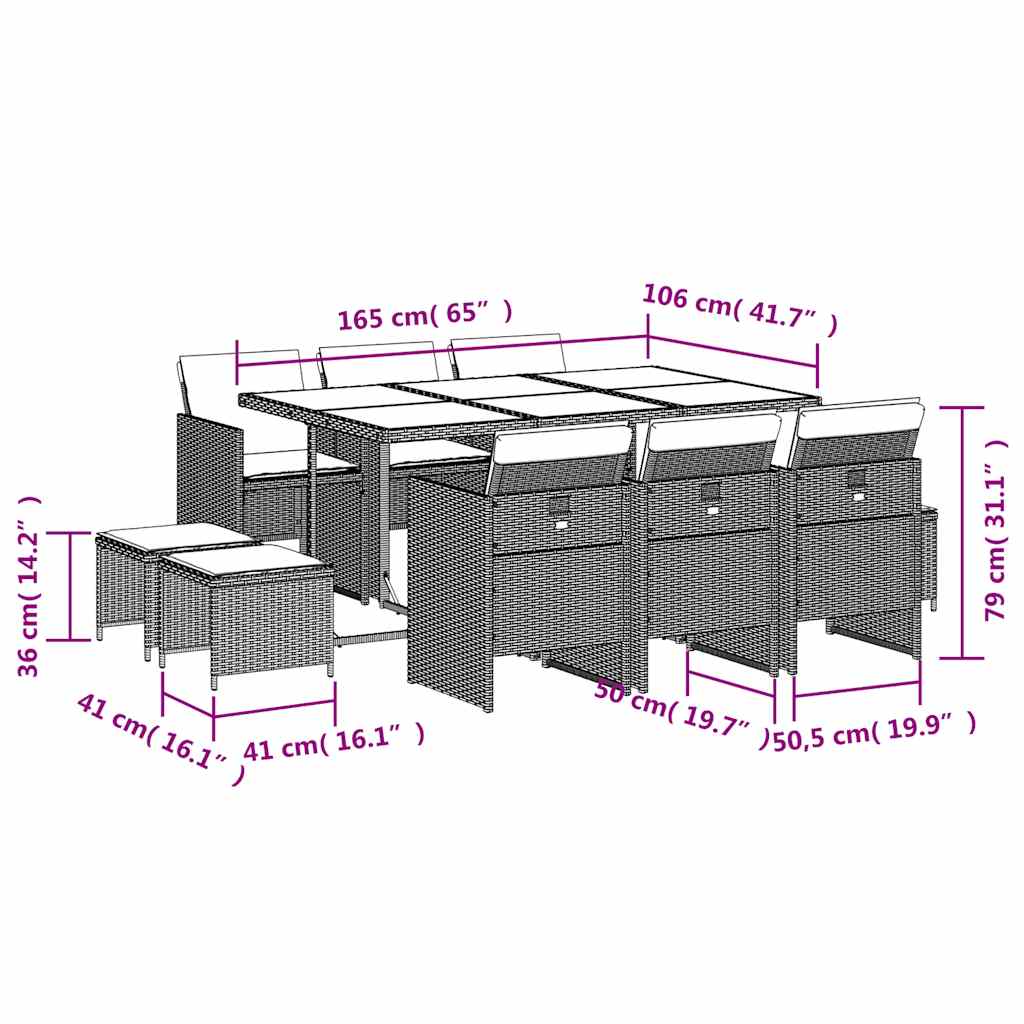 11-tlg. Garten-Essgruppe mit Kissen Beigemischung Poly Rattan