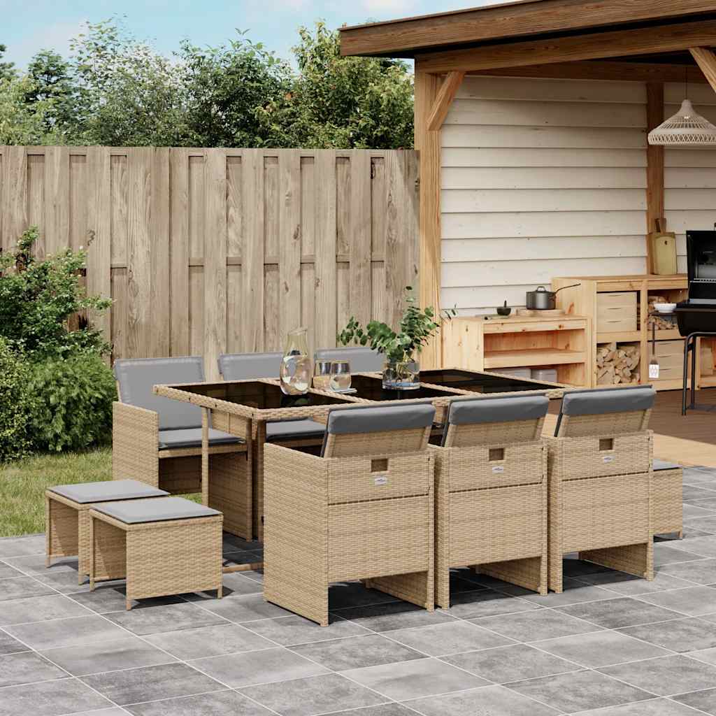 11-tlg. Garten-Essgruppe mit Kissen Beigemischung Poly Rattan