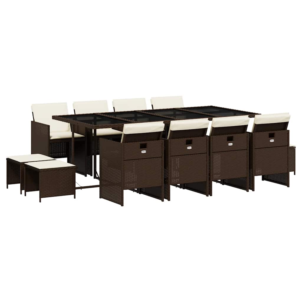13-tlg. Garten-Essgruppe mit Kissen Braun Poly Rattan