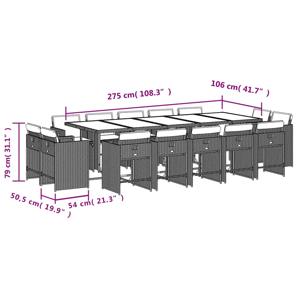 15-tlg. Garten-Essgruppe mit Kissen Braun Poly Rattan