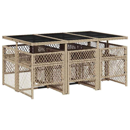 7-tlg. Garten-Essgruppe mit Kissen Beige Poly Rattan