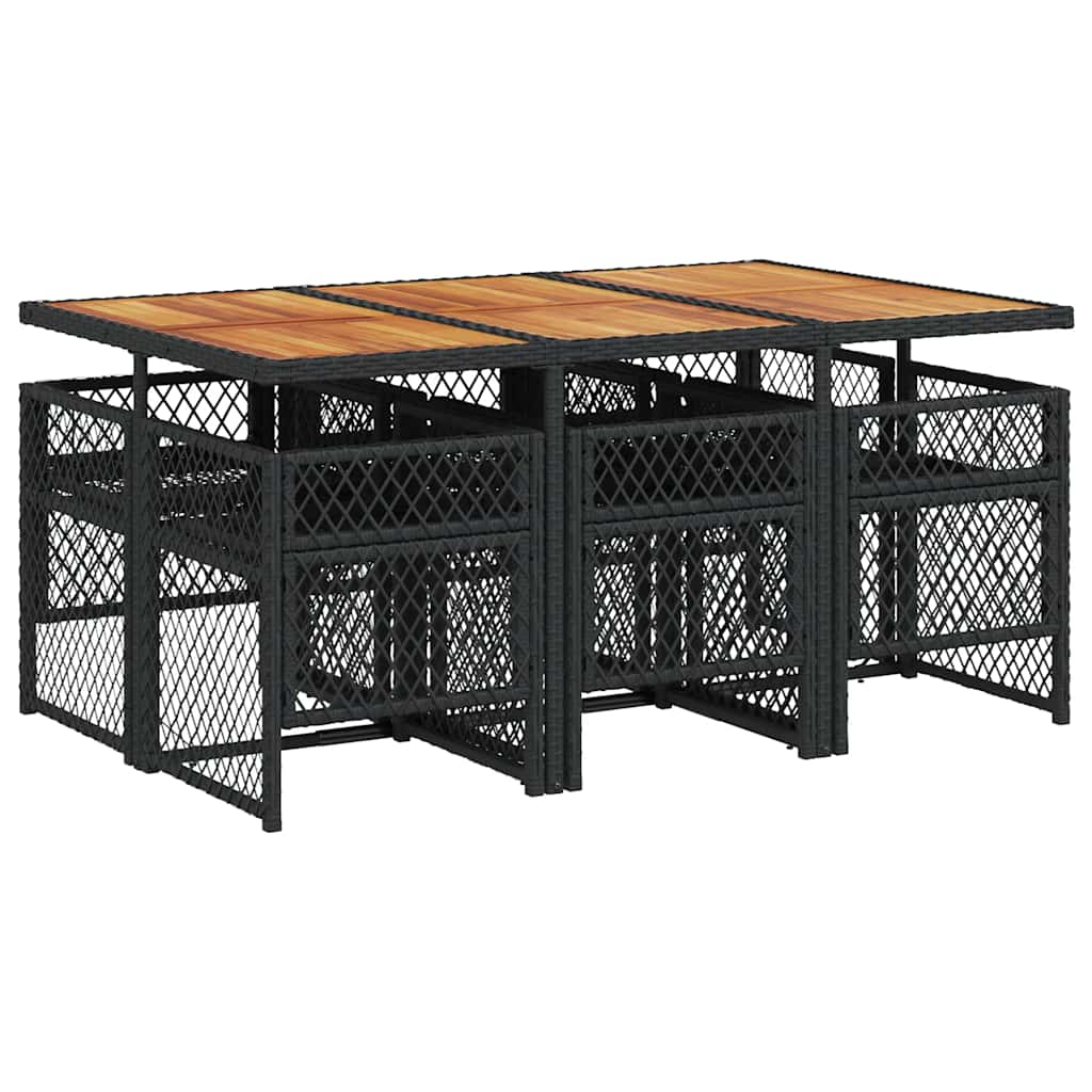 7-tlg. Garten-Essgruppe mit Kissen Schwarz Poly Rattan