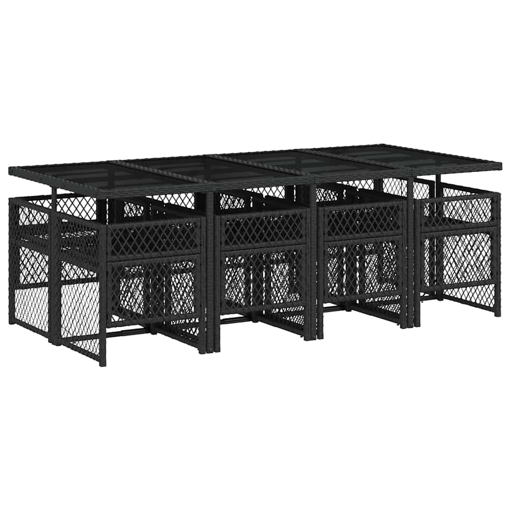 9-tlg. Garten-Essgruppe mit Kissen Schwarz Poly Rattan