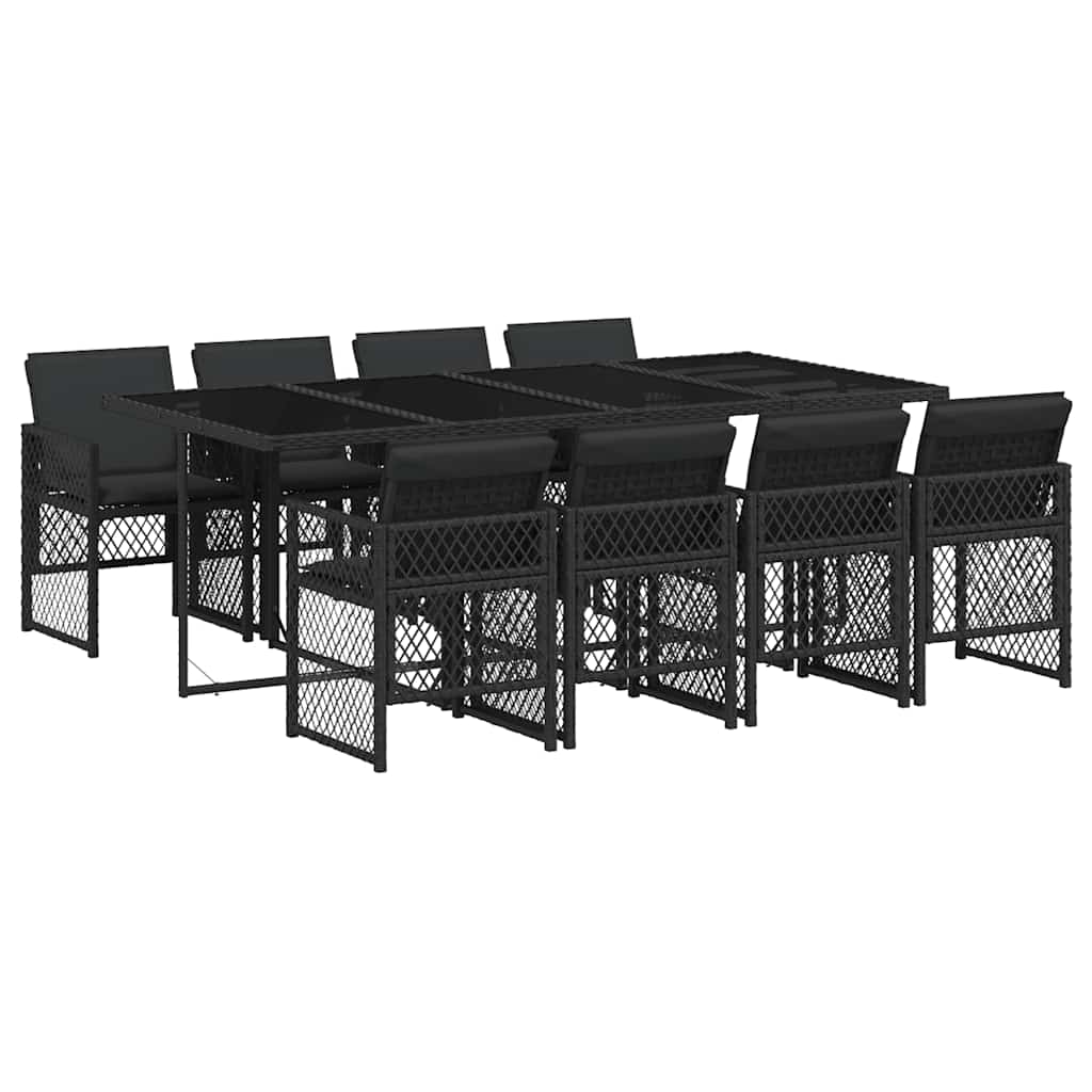 9-tlg. Garten-Essgruppe mit Kissen Schwarz Poly Rattan