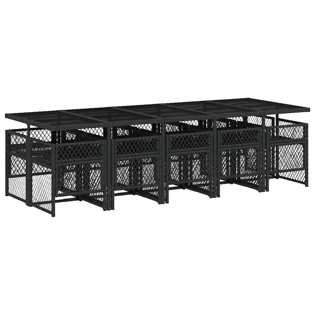 11-tlg. Garten-Essgruppe mit Kissen Schwarz Poly Rattan