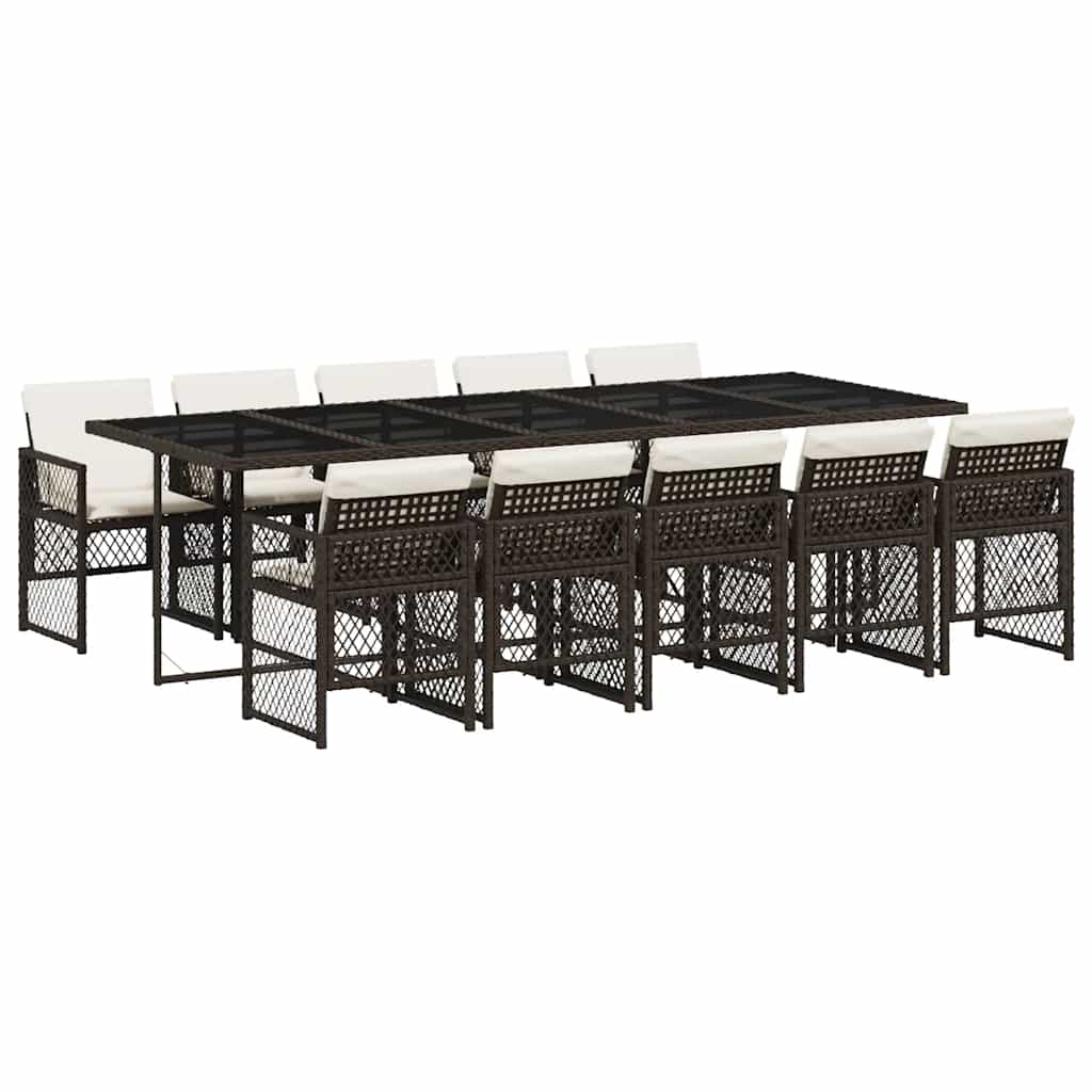 11-tlg. Garten-Essgruppe mit Kissen Braun Poly Rattan