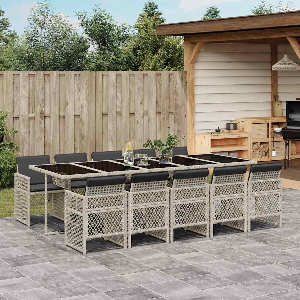 11-tlg. Garten-Essgruppe mit Kissen Hellgrau Poly Rattan
