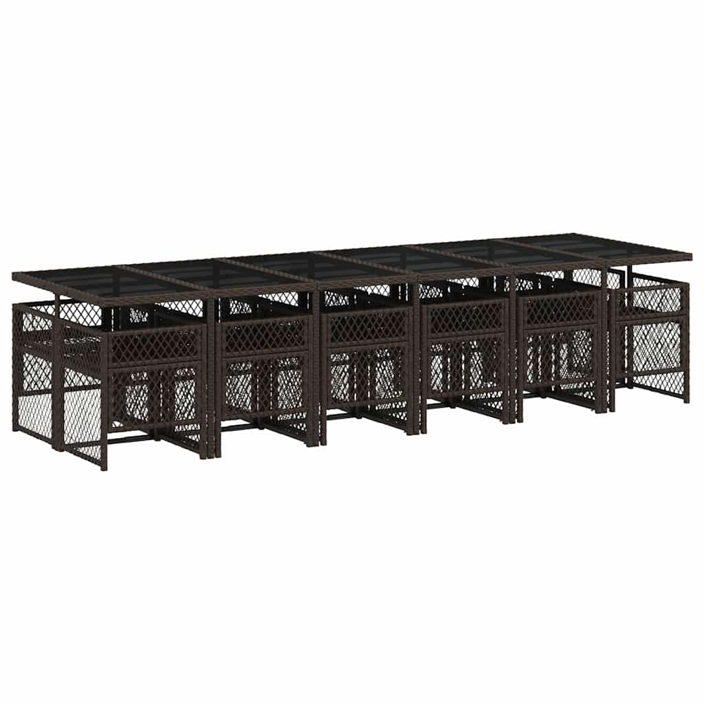13-tlg. Garten-Essgruppe mit Kissen Braun Poly Rattan