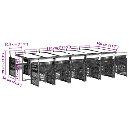 13-tlg. Garten-Essgruppe mit Kissen Braun Poly Rattan