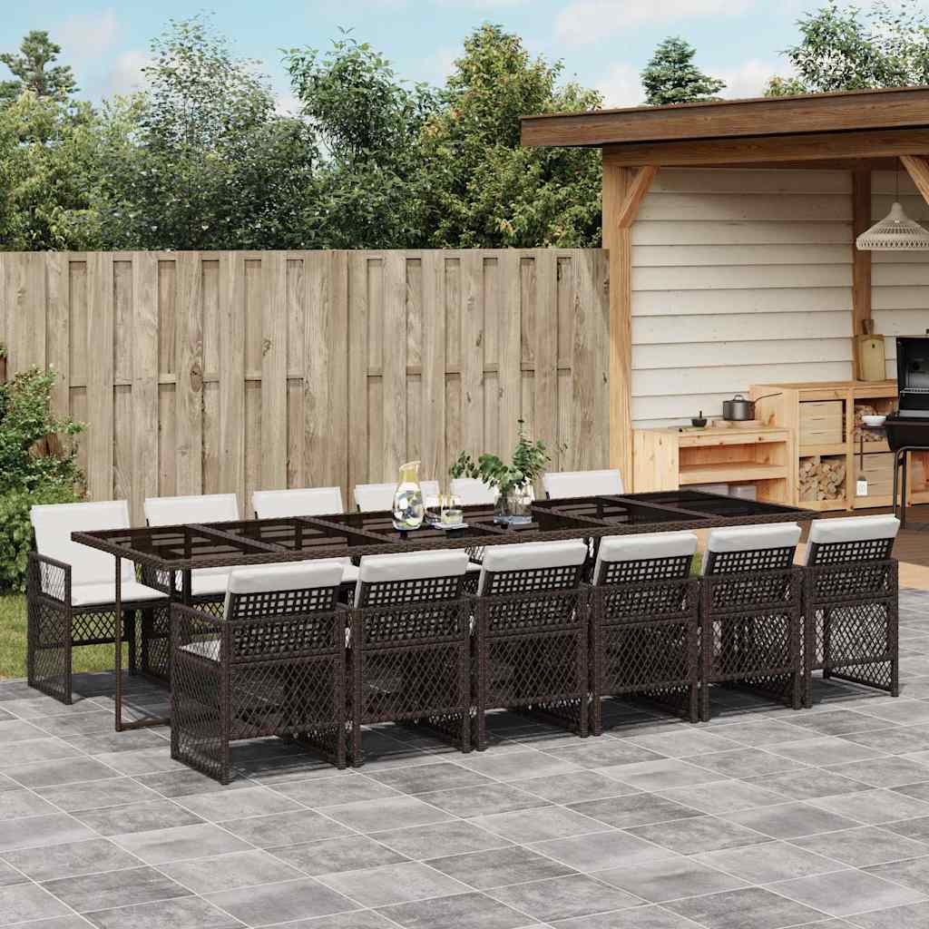 13-tlg. Garten-Essgruppe mit Kissen Braun Poly Rattan