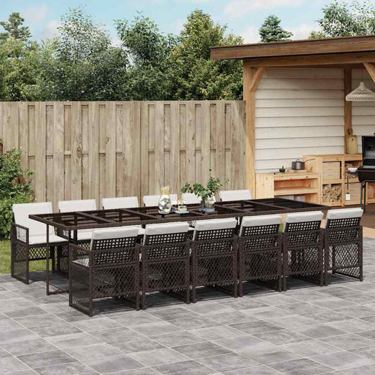 13-tlg. Garten-Essgruppe mit Kissen Braun Poly Rattan