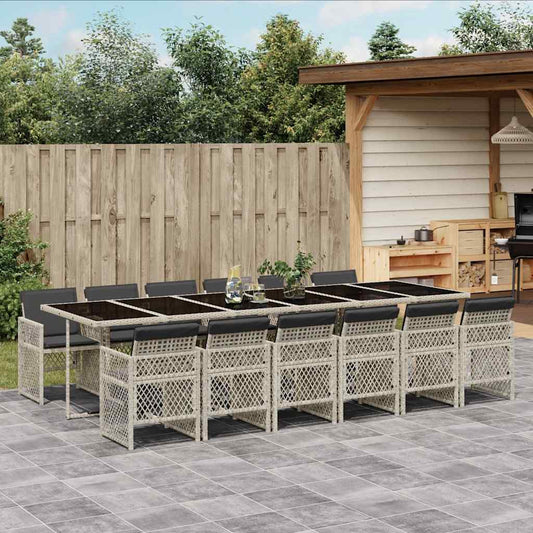 13-tlg. Garten-Essgruppe mit Kissen Hellgrau Poly Rattan