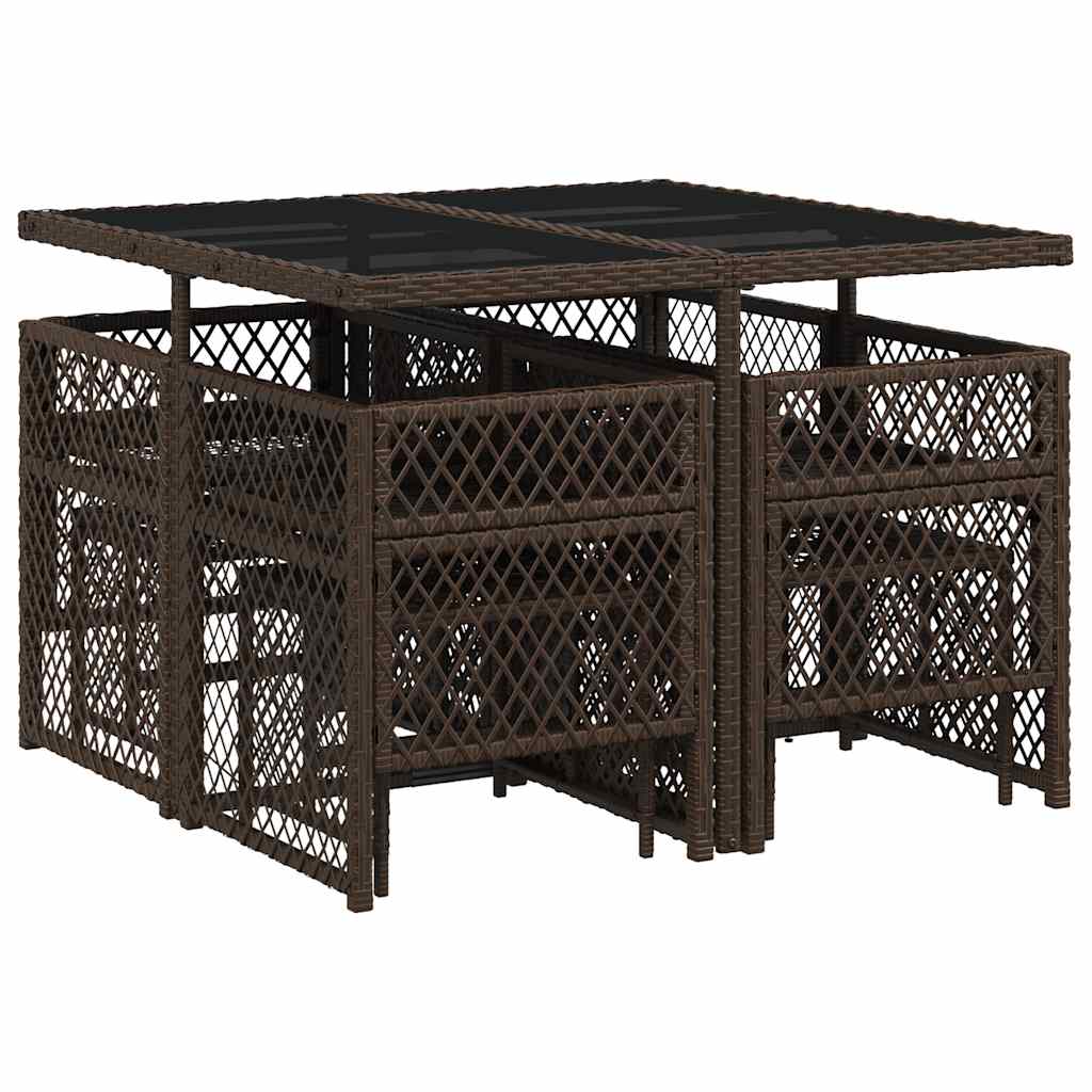 9-tlg. Garten-Essgruppe mit Kissen Braun Poly Rattan