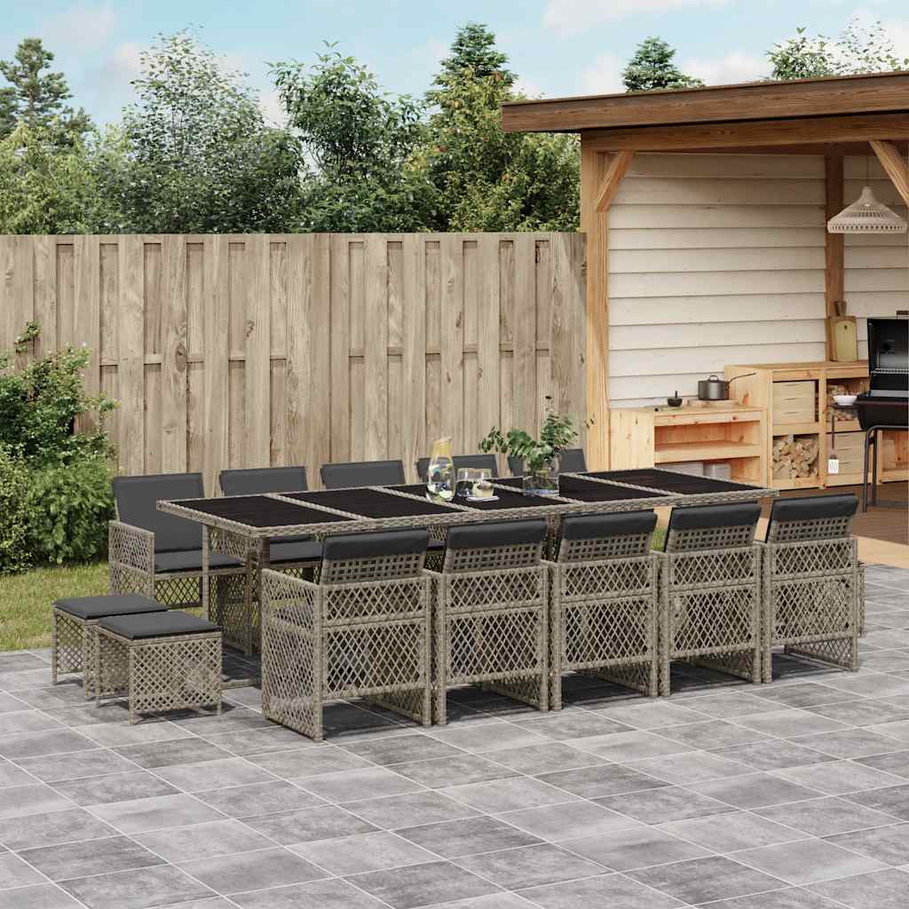 15-tlg. Garten-Essgruppe mit Kissen Grau Poly Rattan