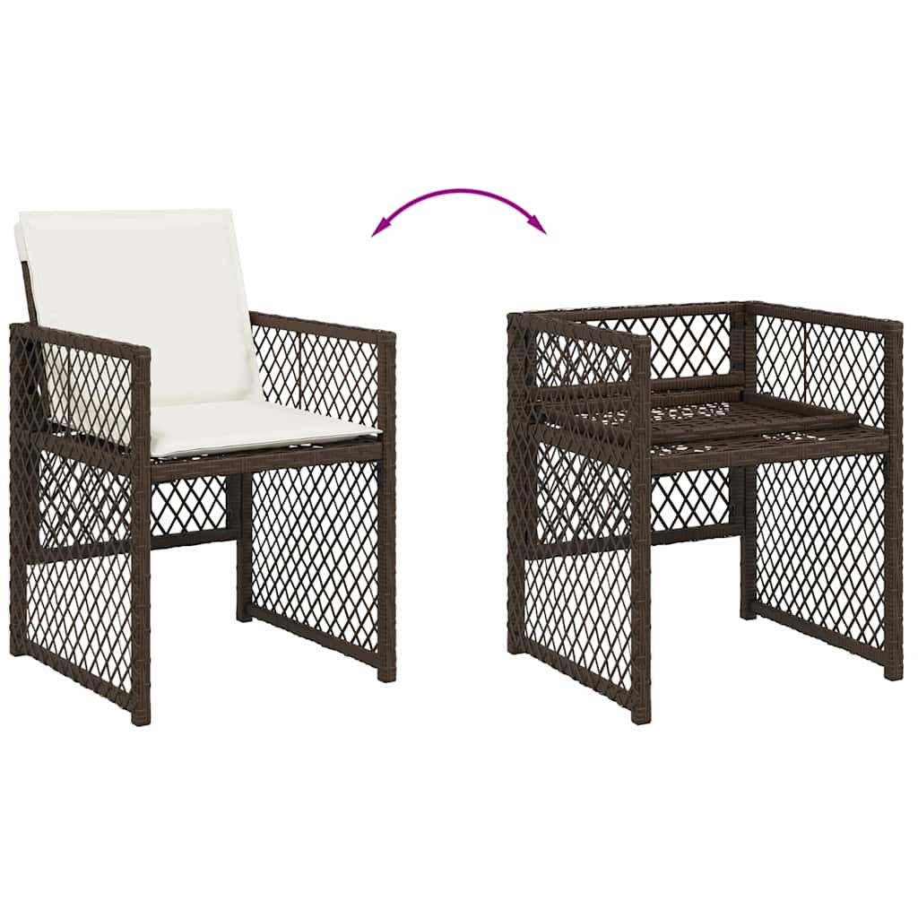 15-tlg. Garten-Essgruppe mit Kissen Braun Poly Rattan