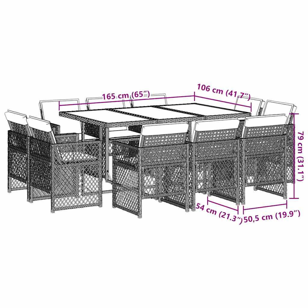 11-tlg. Garten-Essgruppe mit Kissen Grau Poly Rattan
