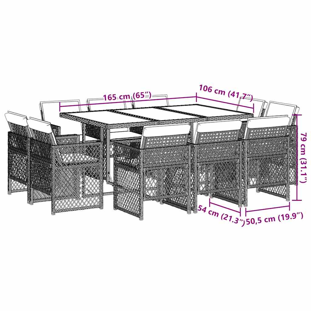 11-tlg. Garten-Essgruppe mit Kissen Braun Poly Rattan