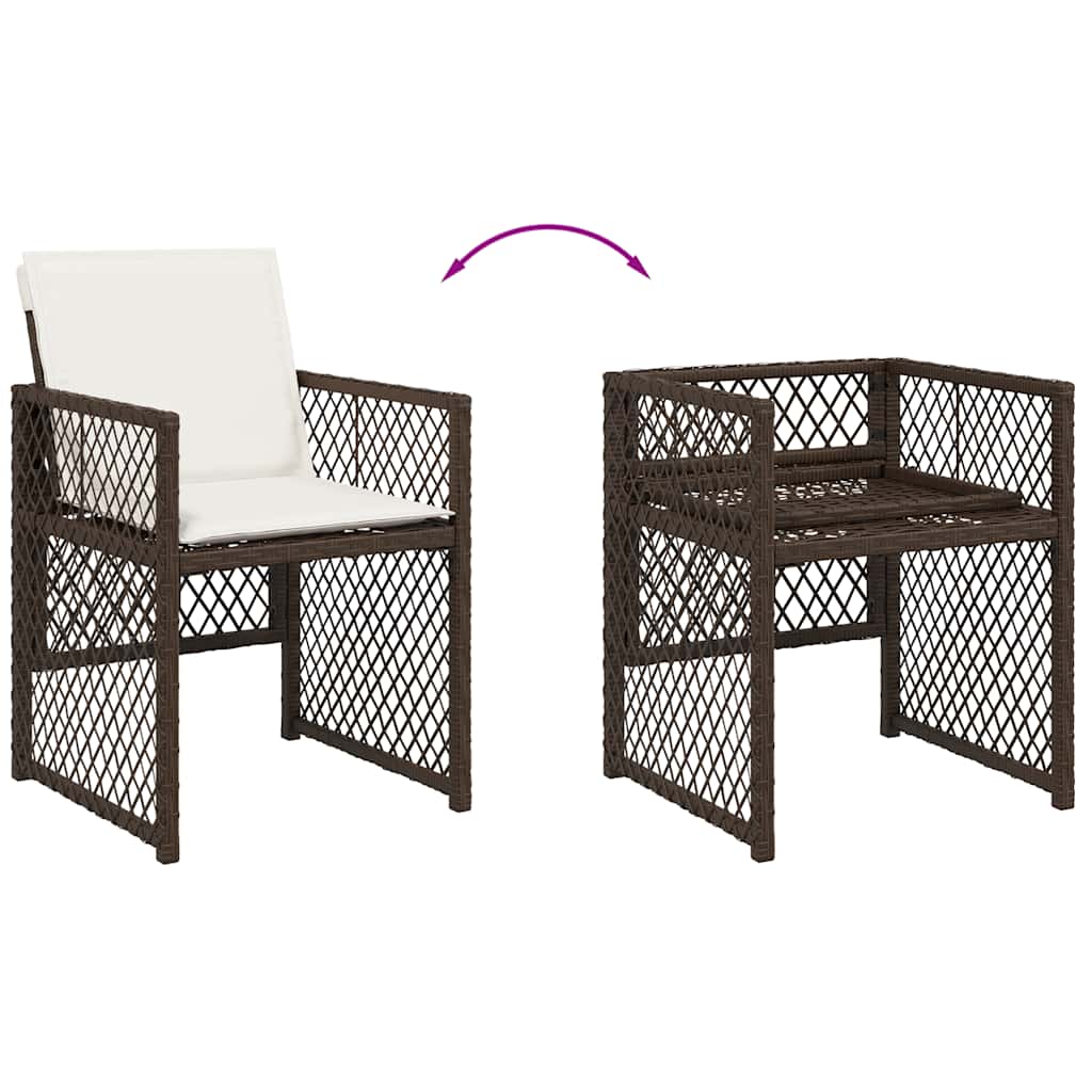 15-tlg. Garten-Essgruppe mit Kissen Braun Poly Rattan
