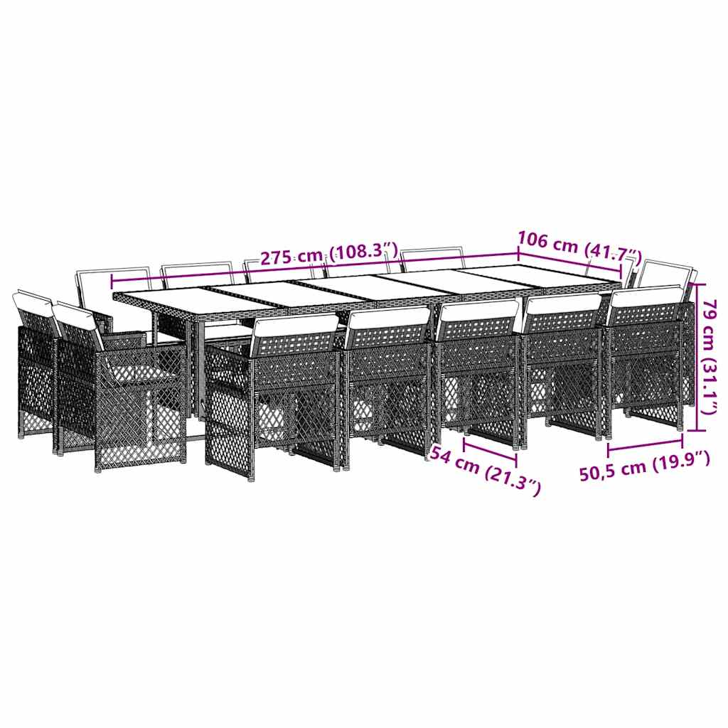 15-tlg. Garten-Essgruppe mit Kissen Braun Poly Rattan