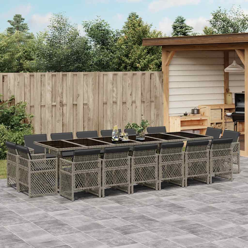 17-tlg. Garten-Essgruppe mit Kissen Grau Poly Rattan