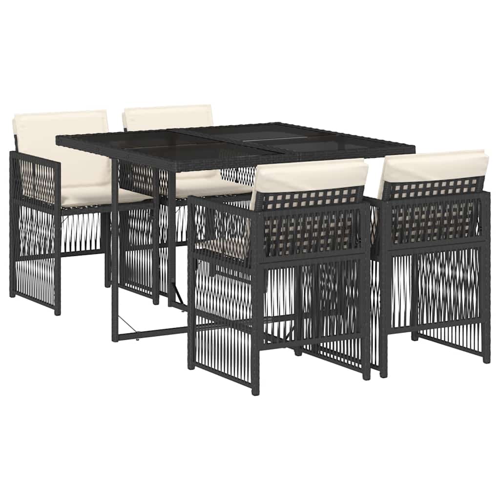 5-tlg. Garten-Essgruppe mit Kissen Schwarz Poly Rattan