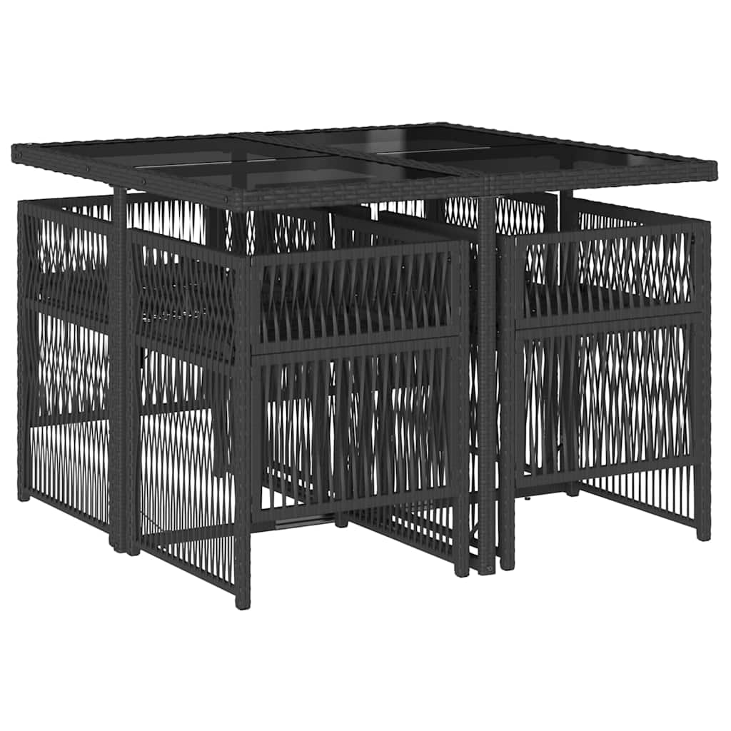 5-tlg. Garten-Essgruppe mit Kissen Schwarz Poly Rattan