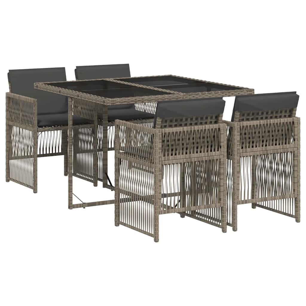 5-tlg. Garten-Essgruppe mit Kissen Grau Poly Rattan