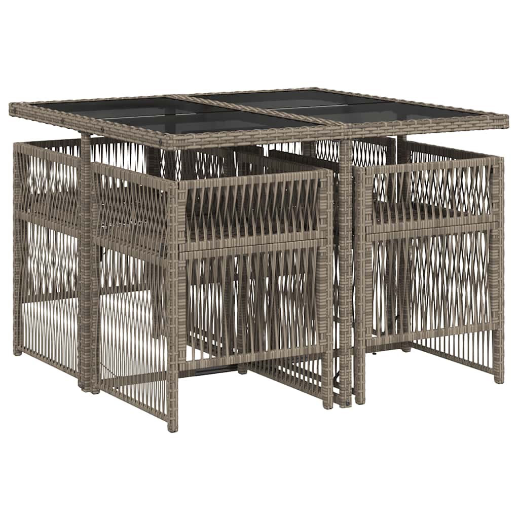 5-tlg. Garten-Essgruppe mit Kissen Grau Poly Rattan