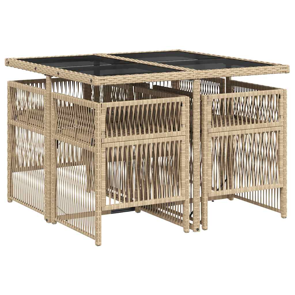 5-tlg. Garten-Essgruppe mit Kissen Beigemischung Poly Rattan