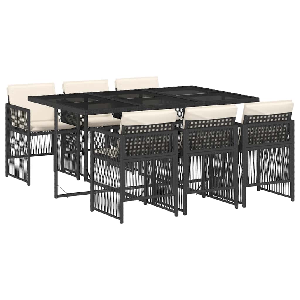 7-tlg. Garten-Essgruppe mit Kissen Schwarz Poly Rattan