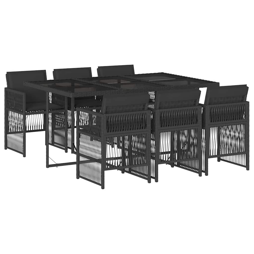 7-tlg. Garten-Essgruppe mit Kissen Schwarz Poly Rattan
