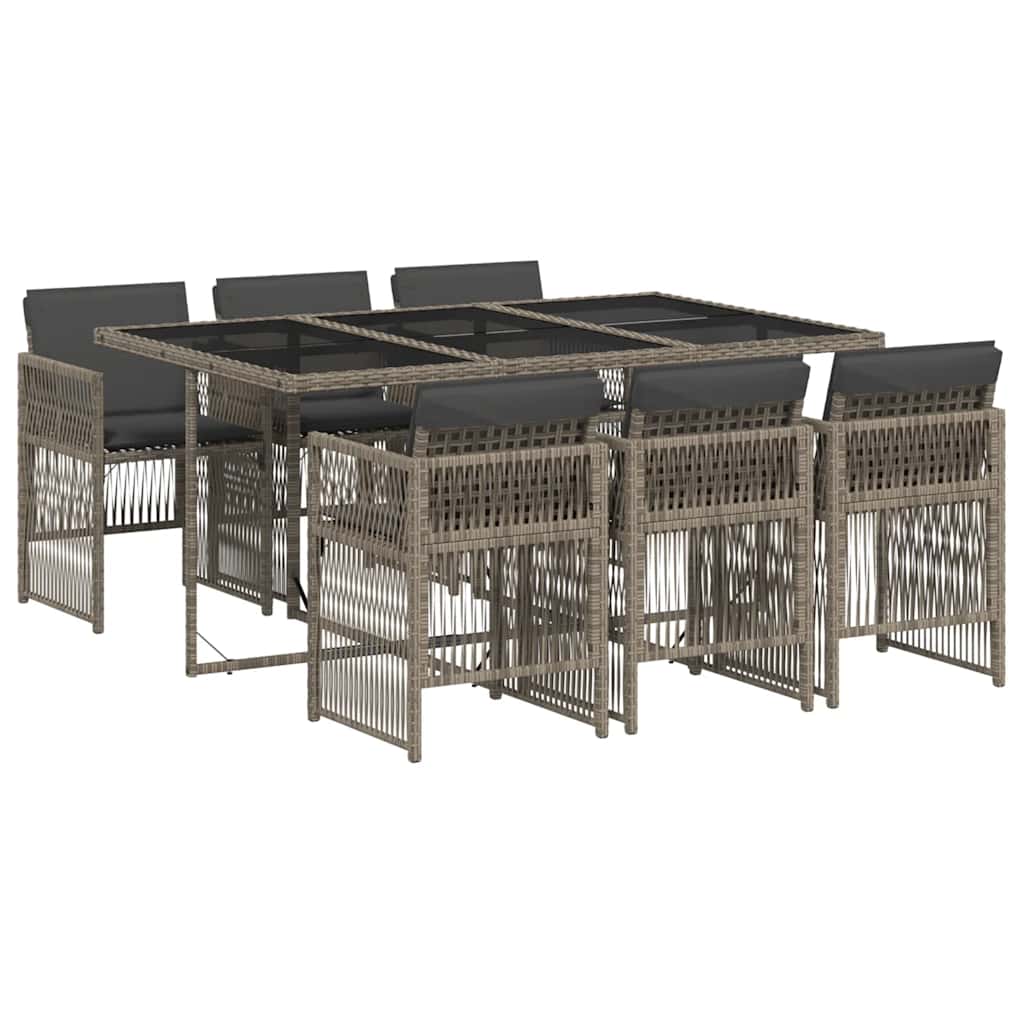 7-tlg. Garten-Essgruppe mit Kissen Grau Poly Rattan