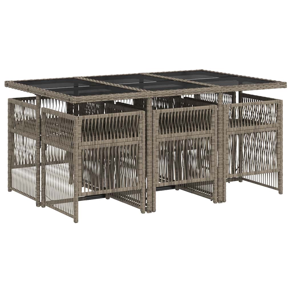 7-tlg. Garten-Essgruppe mit Kissen Grau Poly Rattan
