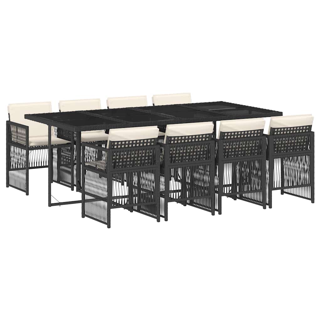 9-tlg. Garten-Essgruppe mit Kissen Schwarz Poly Rattan