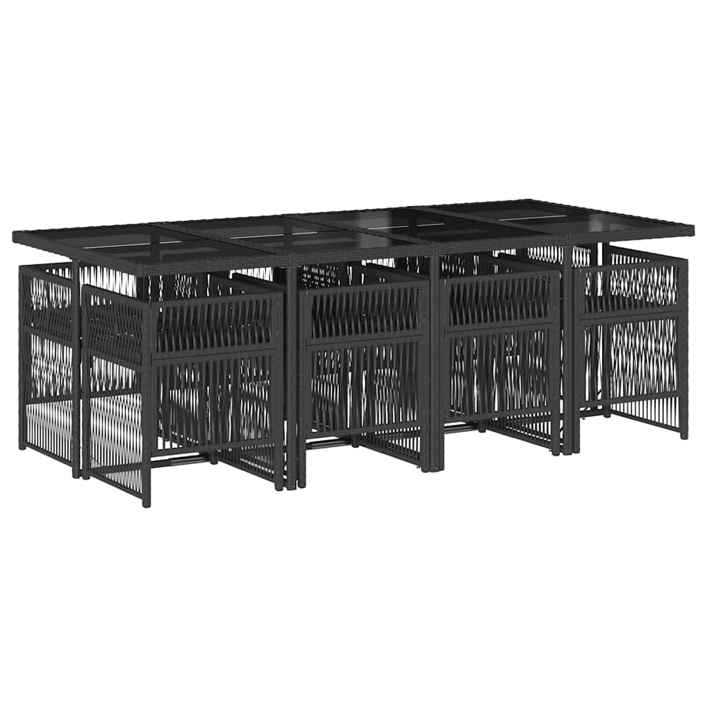 9-tlg. Garten-Essgruppe mit Kissen Schwarz Poly Rattan