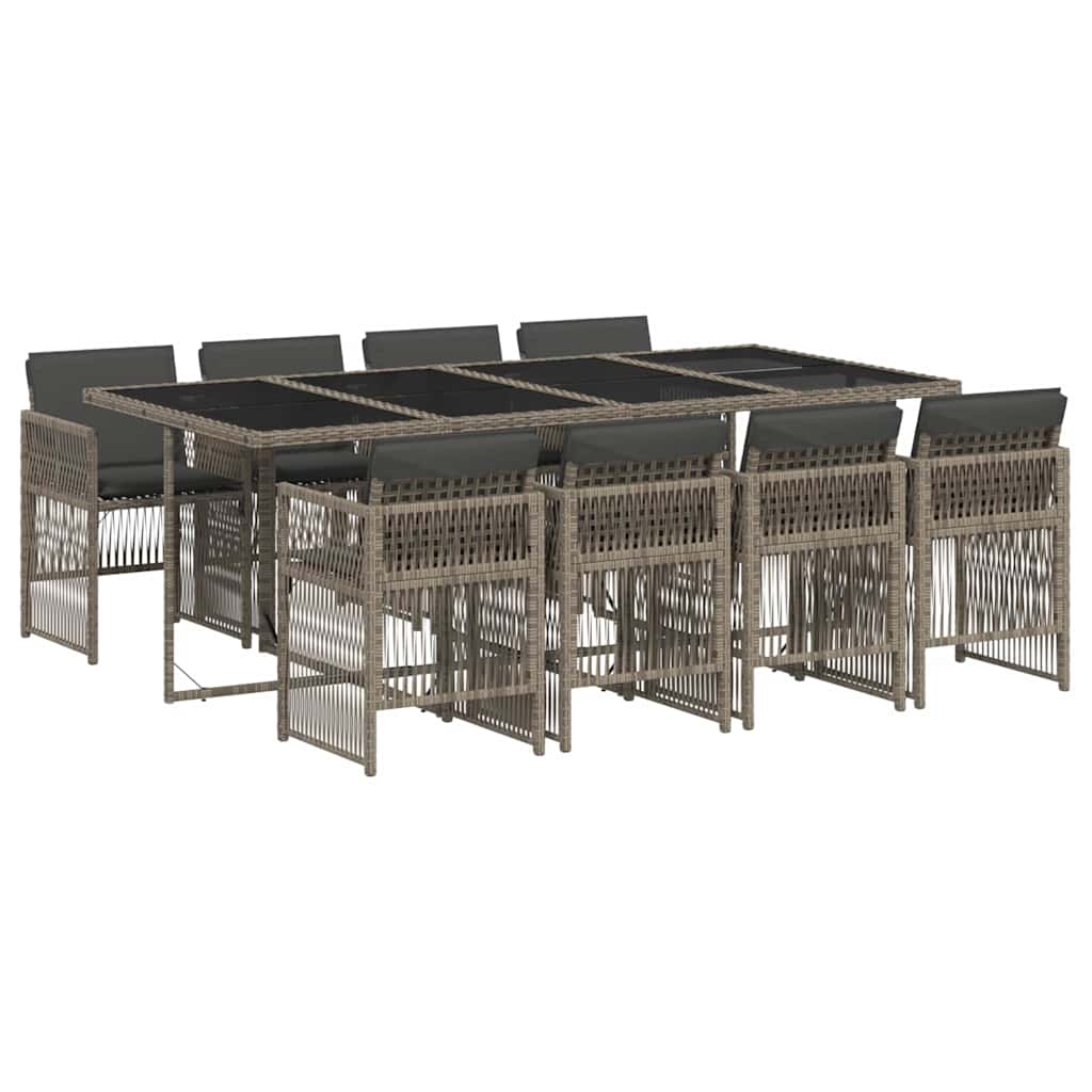 9-tlg. Garten-Essgruppe mit Kissen Grau Poly Rattan