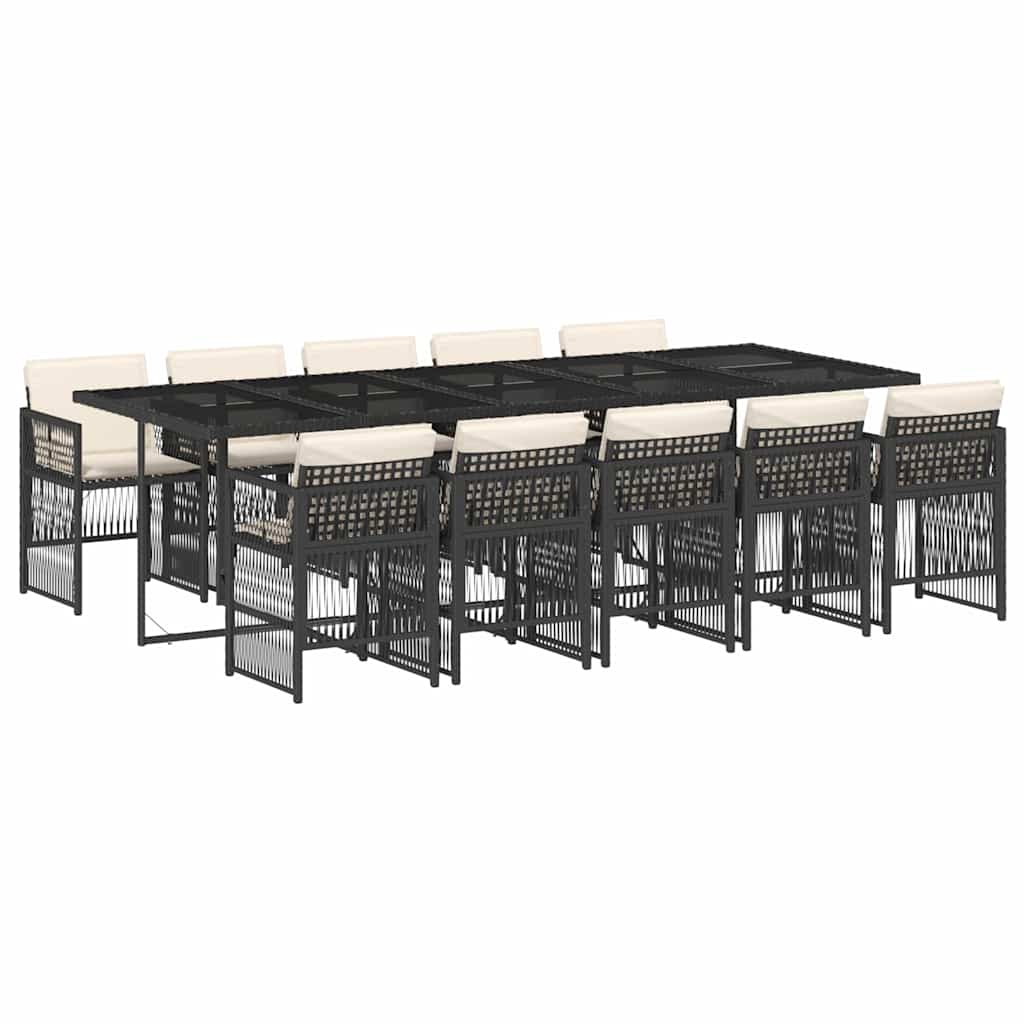 11-tlg. Garten-Essgruppe mit Kissen Schwarz Poly Rattan