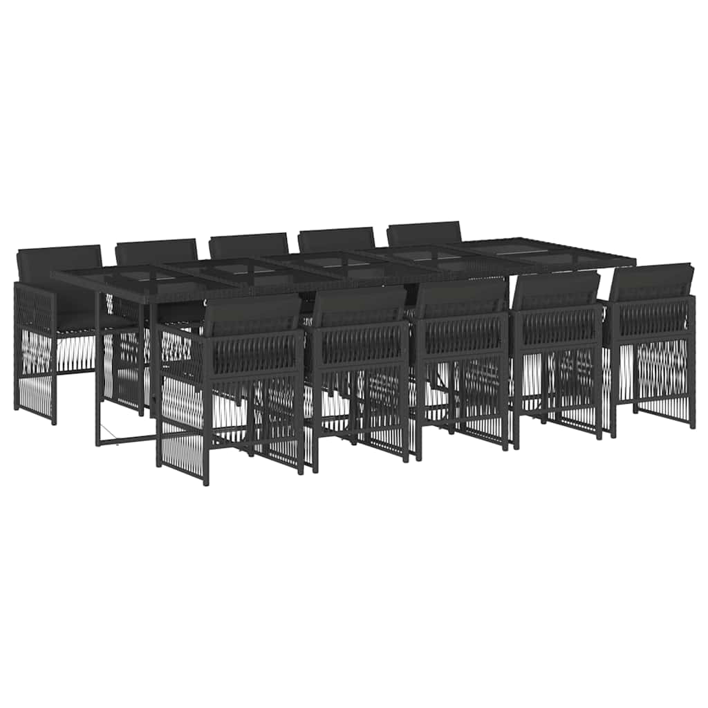 11-tlg. Garten-Essgruppe mit Kissen Schwarz Poly Rattan