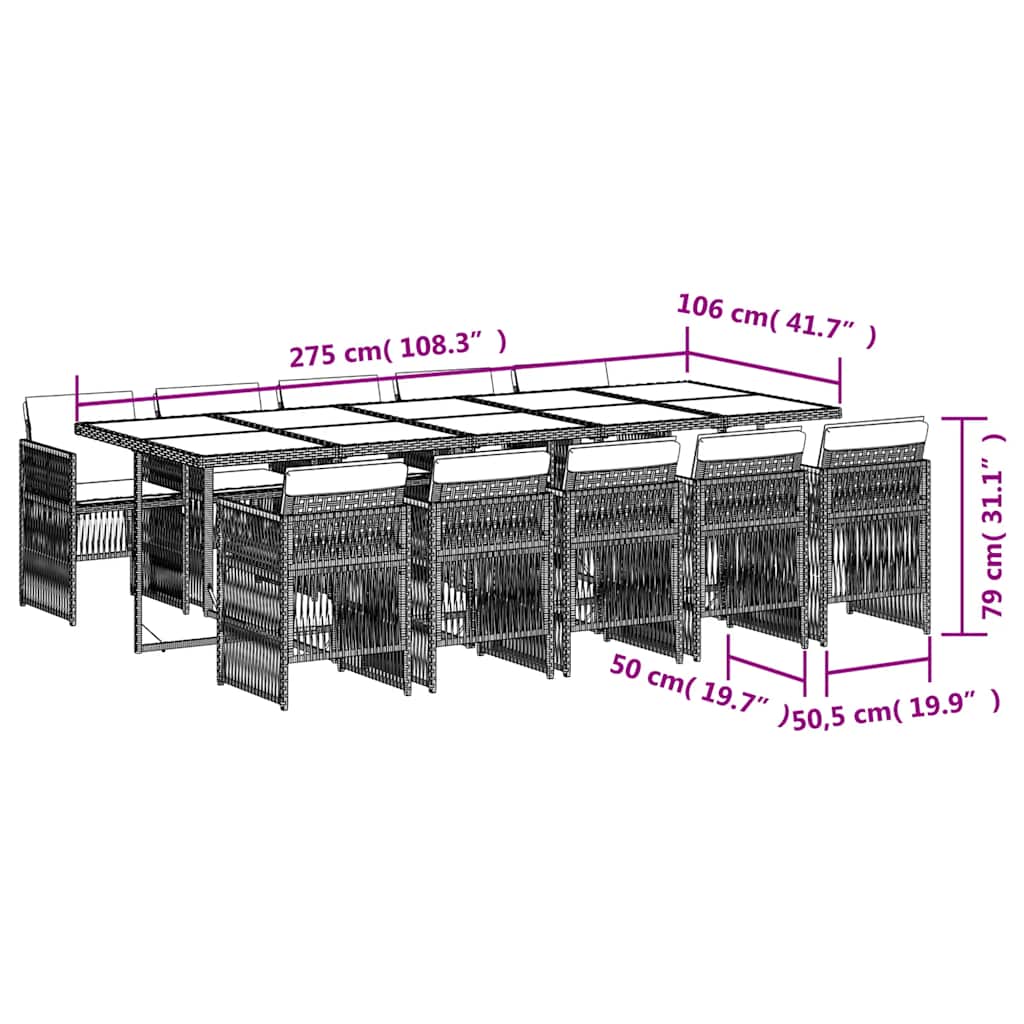 11-tlg. Garten-Essgruppe mit Kissen Grau Poly Rattan