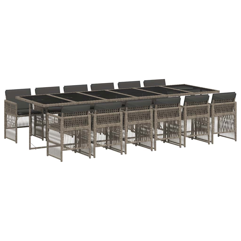 13-tlg. Garten-Essgruppe mit Kissen Grau Poly Rattan