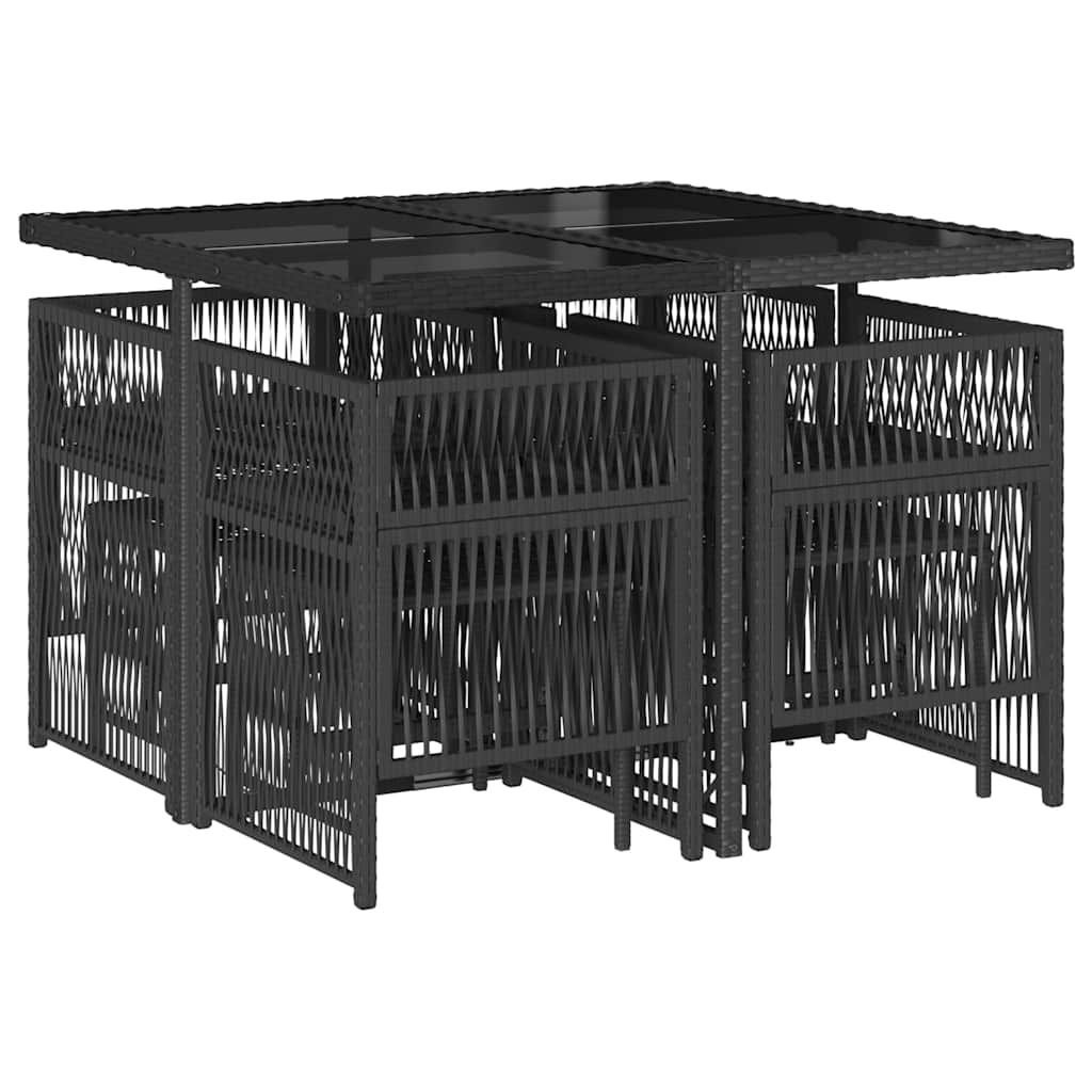9-tlg. Garten-Essgruppe mit Kissen Schwarz Poly Rattan