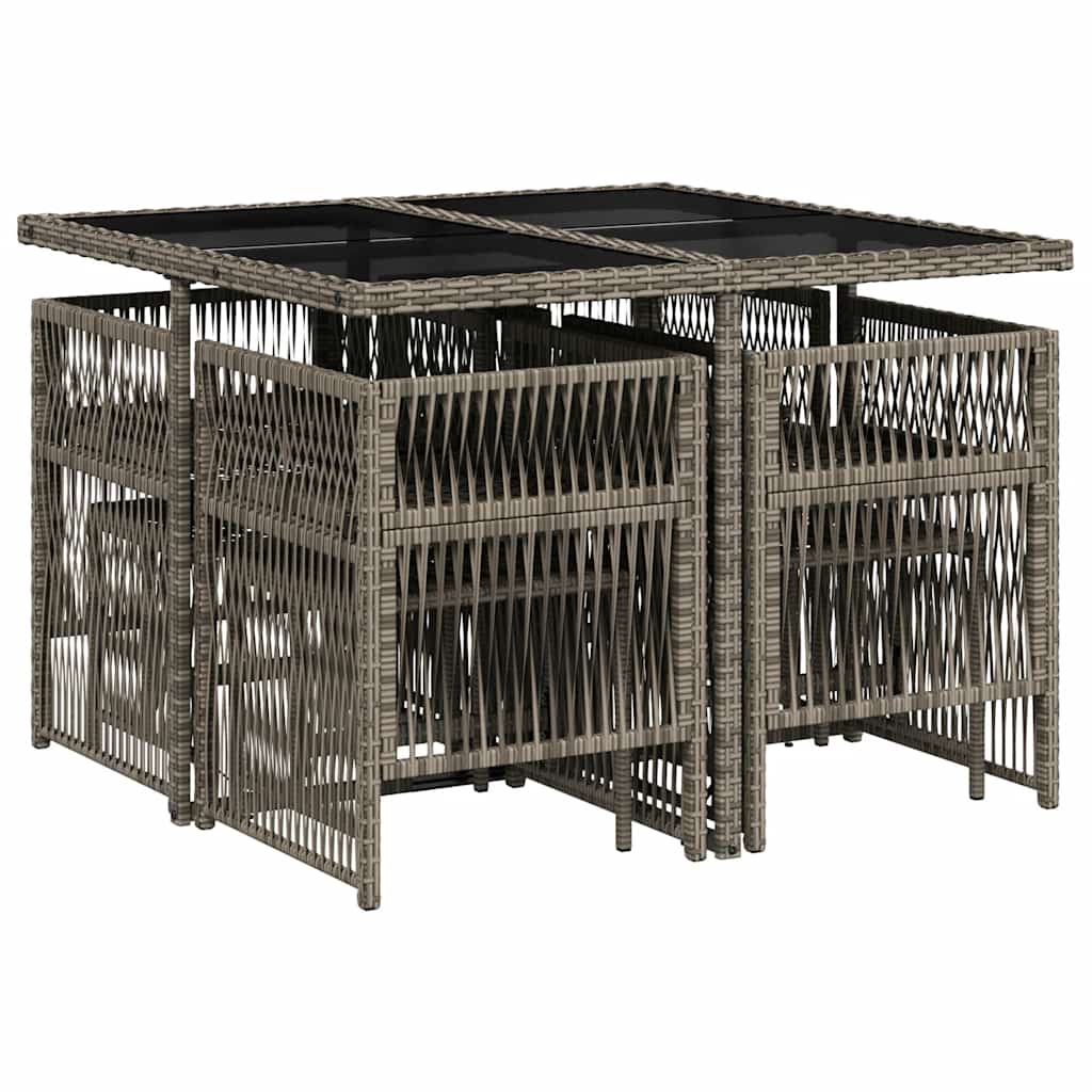9-tlg. Garten-Essgruppe mit Kissen Grau Poly Rattan