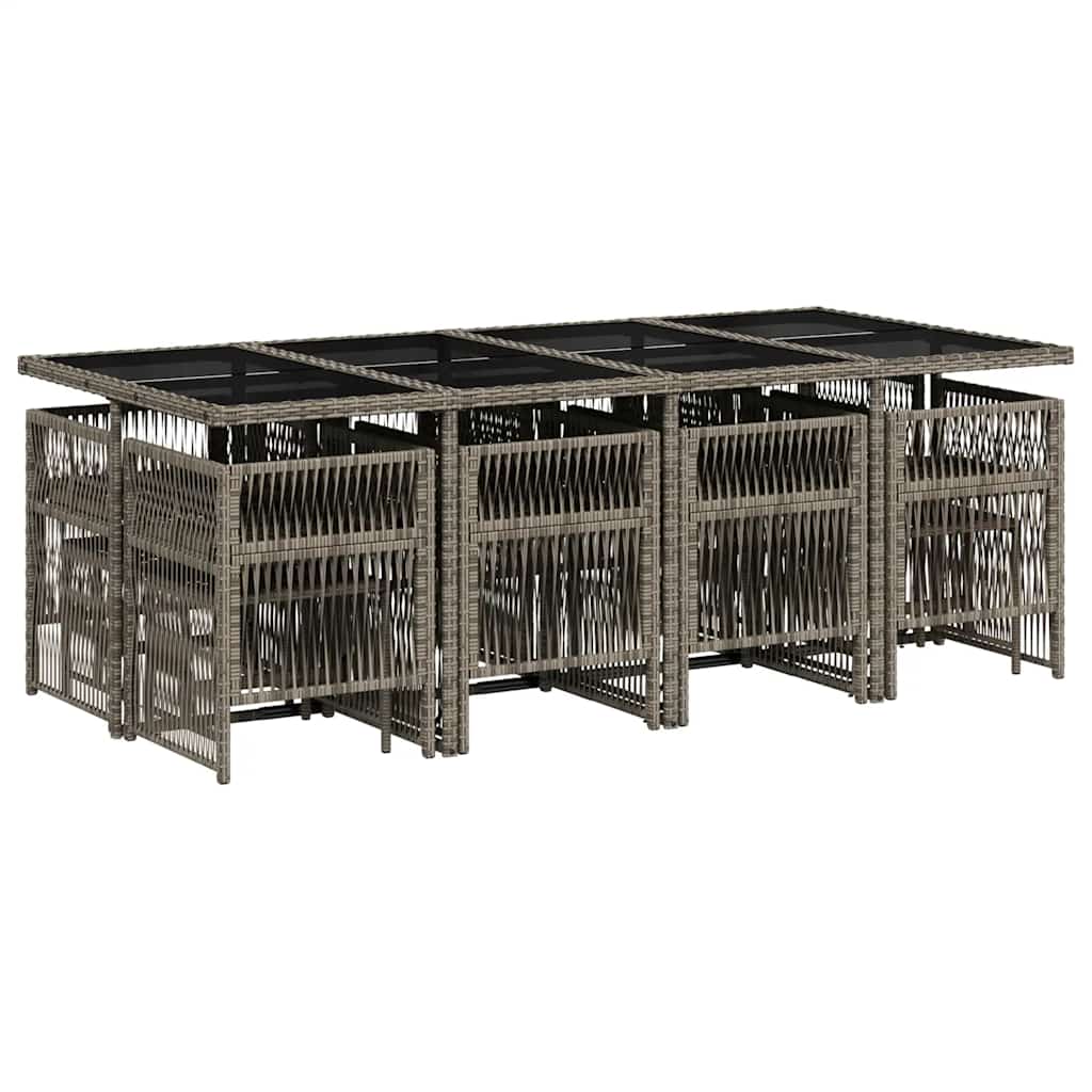 13-tlg. Garten-Essgruppe mit Kissen Grau Poly Rattan