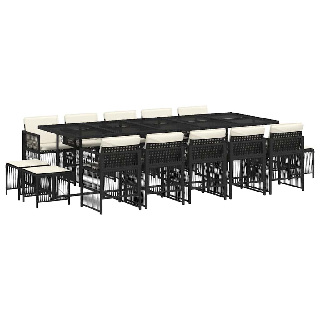 15-tlg. Garten-Essgruppe mit Kissen Schwarz Poly Rattan