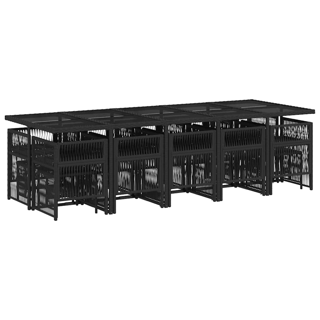 15-tlg. Garten-Essgruppe mit Kissen Schwarz Poly Rattan