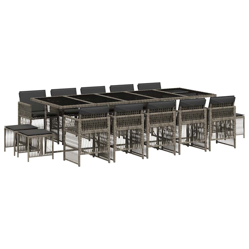 15-tlg. Garten-Essgruppe mit Kissen Grau Poly Rattan