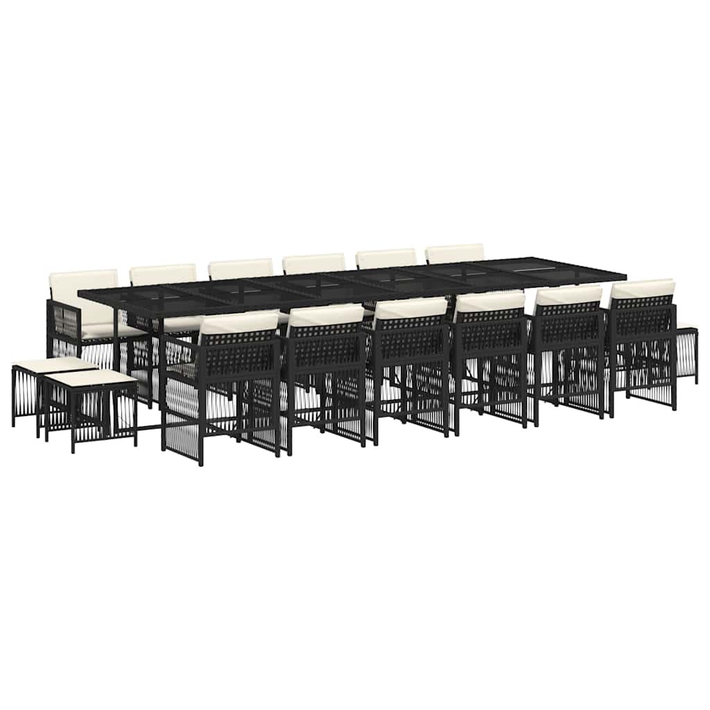 17-tlg. Garten-Essgruppe mit Kissen Schwarz Poly Rattan